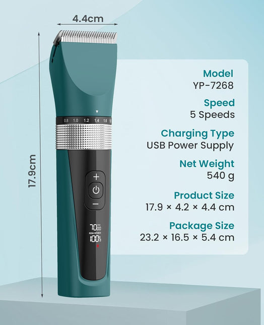 oneisall Cat Clippers for Matted Hair, 5-Speed Quiet Cat Grooming kit(Green)