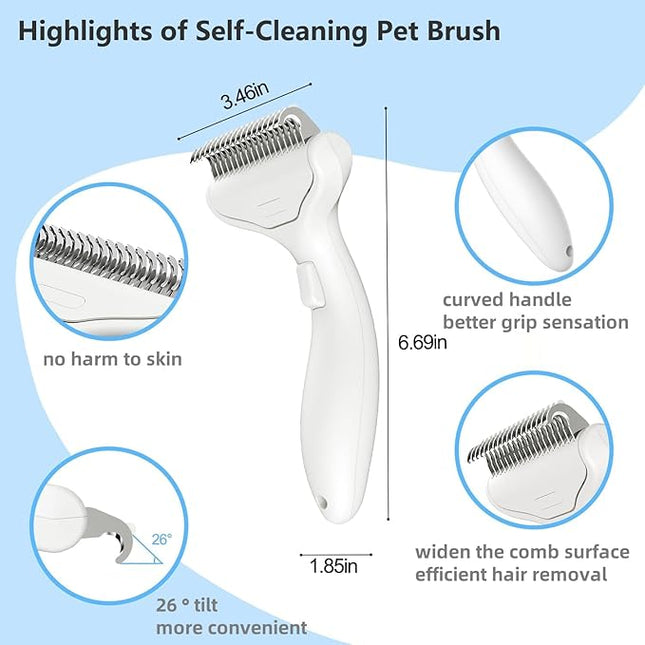 Undercoat Rake for Dogs & Cats, 3-in-1 Skin-Friendly Pet Fur Brush with One-Click Self-Clean Button