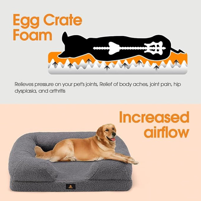 Orthopedic Dog Bed for Large Dogs, Memory Foam Pet Bed With Removable Washable Cover, - Grey