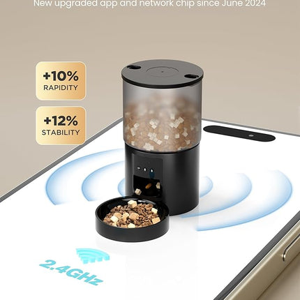 Automatic Cat Feeder, WiFi: Cat Feeder with Customised Schedule, 4 L, Black