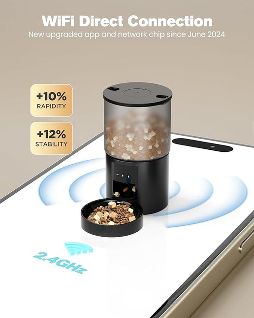 Automatic Cat Feeder, WiFi: Cat Feeder with Customised Schedule, 4 L, Black