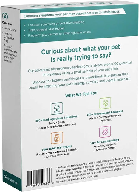 Pet Sensitivity Test Kit - Tests 1000+ Food & Environmental Intolerances - At-Home Hair Sample - Results in 48 Hours - Cats & Dogs