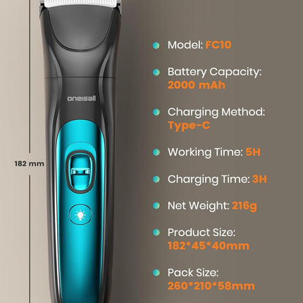 oneisall Dog Clippers & Paw Trimmer 4 in 1 Grooming Kit, Dog Grooming Clippers with LED Light for Full-Body Grooming, Cordless Silent