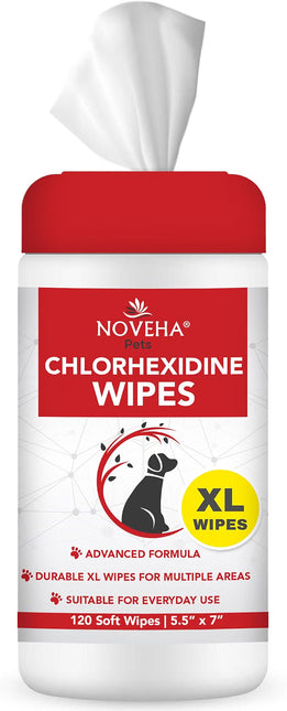 NOVEHA XL Cleansing Wipes with Aloe for Cats and Dogs - Extra Large Size (5.5" x 7") - 120 Count