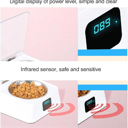 Smart Pet Feeder, Infrared Sensor Switch Cover Cat Feeder, Battery Powered Intelligent Automatic Opening Lid Dog Feeder, Pet Food Dispenser for Pet, Cat and Dog, Dishwasher Safe