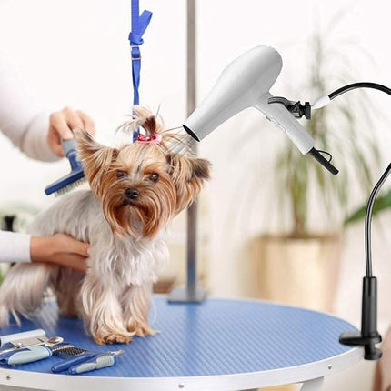 Dog Pet Grooming Table Hair Dryer Stand Holder Hands, Hands-Free Pet Hair Dryer Holder Arm, 360° Rotatable Lazy Hair Dryer Clip