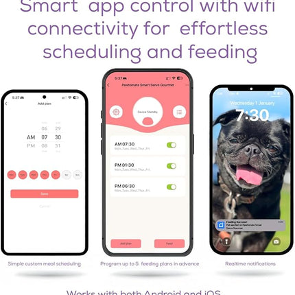 Original Pawtomate Smart Serve Gourmet – Wet Food Automatic Feeder, WiFi & App-Controlled Timed Pet Feeder, Dry/Wet Food, 6 Bowl Stainless Steel Tray, Rechargeable Battery, Ice Packs – For Cats & Dogs