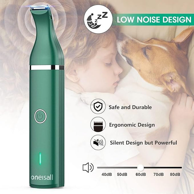 oneisall Dog Clippers with Double Blades,Cordless Small Pet Hair Grooming Trimmer,Low Noise for Trimming Dog's Hair Around Paws, Eyes, Ears, Face, Rump (Green)