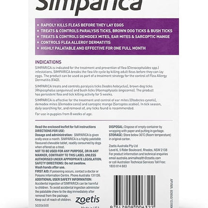Simparica Fleas and Tick Chewable Tablets for Extra Small 2.6-5 kg Dog, Purple (Pack of 3)