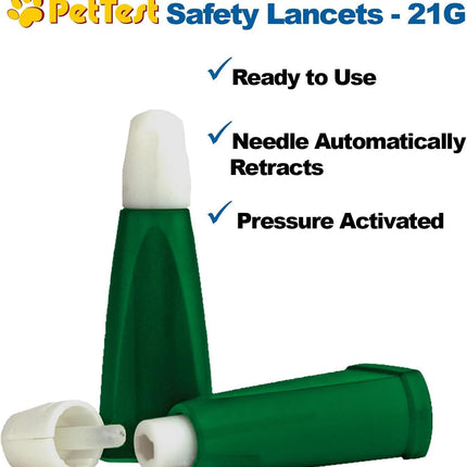 Safety Lancets for Dogs & Cats 21 Gauge, Diabetes Blood Testing, 100 Count