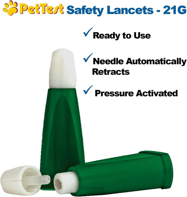 Safety Lancets for Dogs & Cats 21 Gauge, Diabetes Blood Testing, 100 Count