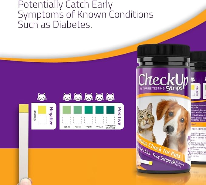 CheckUp Glucose Urine Testing Strips for Cats and Dogs - Detection of Diabetes x 50