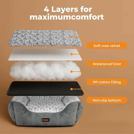Pawz Dog Bed for Medium Dogs,Rectangle Dog Bed,Orthopedic Dog Bed,Soft Calming Pet Bed,Dog Sofa Beds with Raised Edges,Non-Slip Bottom,Removable Cover,Machine Washable,Grey