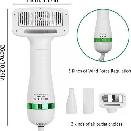 Dog Grooming Dryer, Pet Hair Dryer with Slicker Brush 2-in-1 for Dogs and Cats, Lightweight, Quiet, Adjustable Temp Perfect for Small to Medium Pets