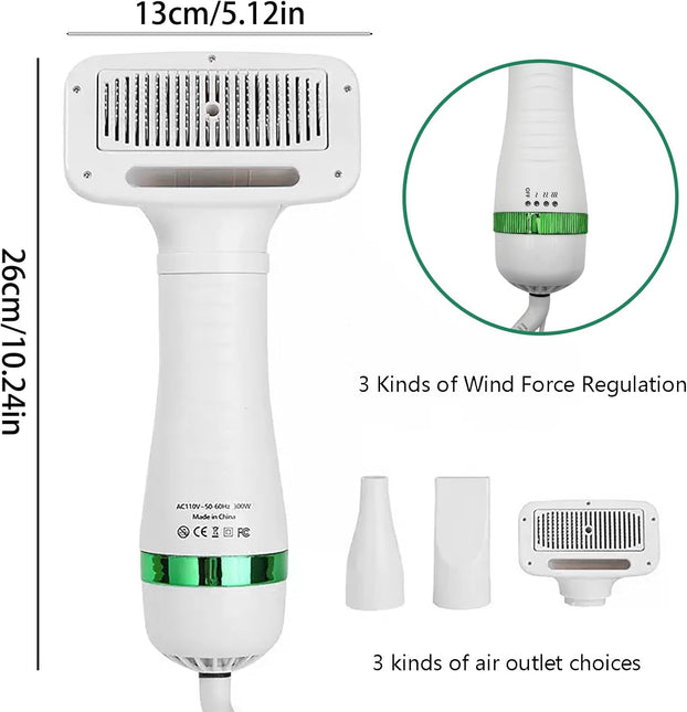 Dog Grooming Dryer, Pet Hair Dryer with Slicker Brush 2-in-1 for Dogs and Cats, Lightweight, Quiet, Adjustable Temp Perfect for Small to Medium Pets