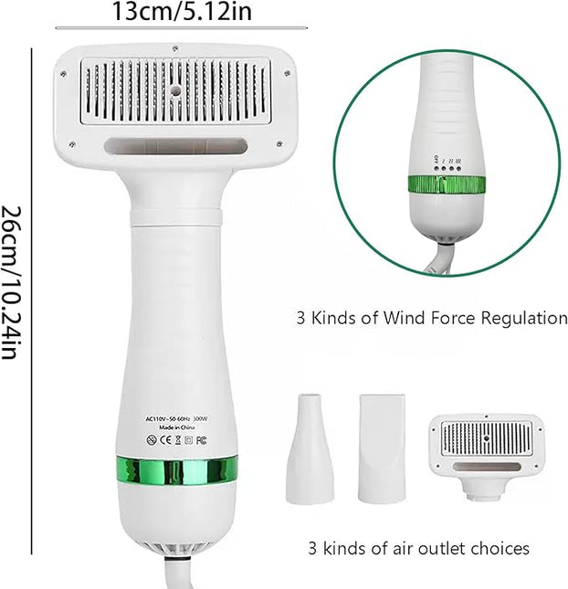 Dog Grooming Dryer, Pet Hair Dryer with Slicker Brush 2-in-1 for Dogs and Cats, Lightweight, Quiet, Adjustable Temp Perfect for Small to Medium Pets