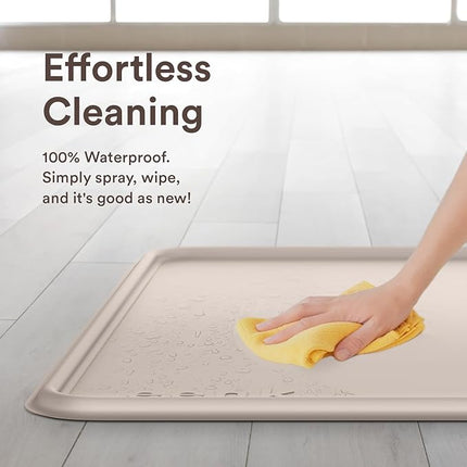 Pee Pad Tray Holder for Dogs - No Spill Raised Lip High Edge Silicone Mat, Extra Thick and Non-Slip for Indoor Floor Protection, Fits Up To 25 x 25 in. Square Potty Training Pads (Large, Beige)