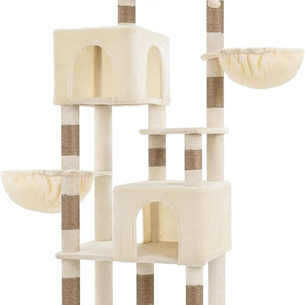 Heybly 173cm Cat Tower for Large Indoor Cats with 2 Condos, 2 Hammocks, 10 Sisal Scratching Posts,Beige HCT059MJ