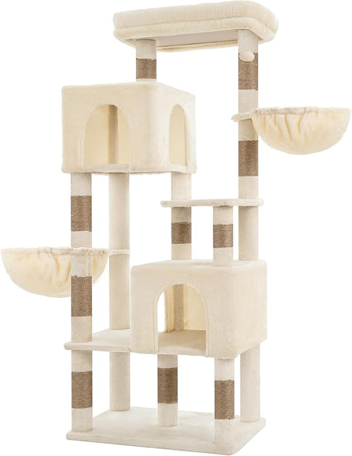 Heybly 173cm Cat Tower for Large Indoor Cats with 2 Condos, 2 Hammocks, 10 Sisal Scratching Posts,Beige HCT059MJ