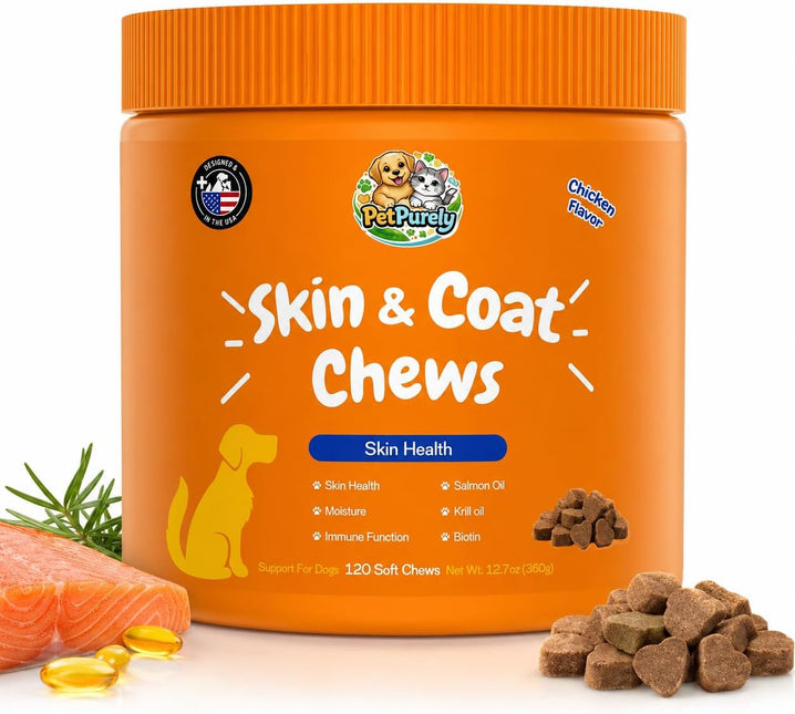 Skin & Coat Chews for Dogs – Omega-3, Salmon Oil, Krill Oil & Biotin,120 Chews