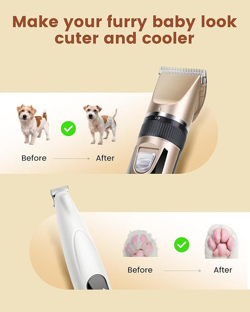 PAPMINI 2 in 1 Dog Grooming Kit, Low Noise Rechargeable Dog Clippers for Grooming