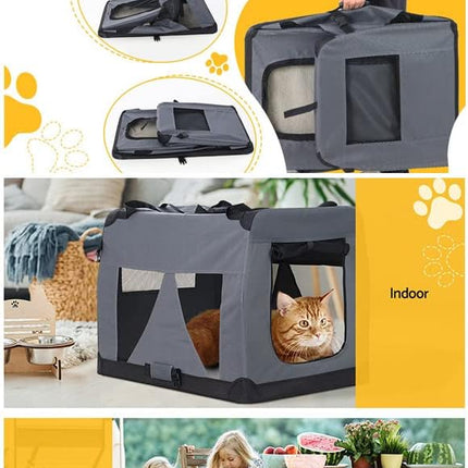 i.Pet Pet Carrier, 82 x 58 x 58cm 600D Oxford Extra Large Dog Crate Cat Carriers Foldable Bag Soft Sided Collapsible Travel Handbag Pets Products, Portable Removable Roof Cover Side Pocket Grey