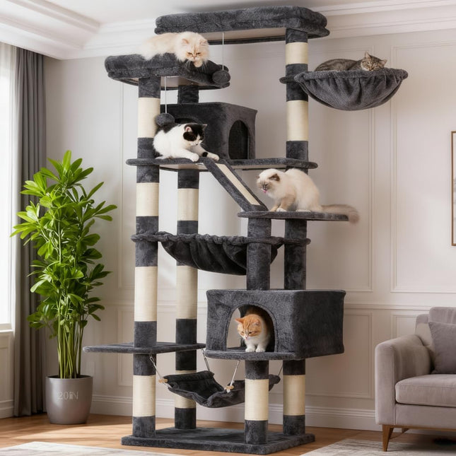 Heybly Cat Tree, 71-Inch-Tall Tower for Indoor Cats with 2 Perches HCT034G