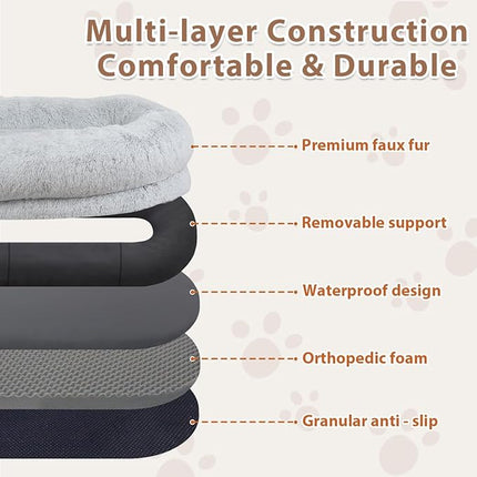 Human Dog Bed, 180x110x25 cm Dog Bed for You and Pets, with Memory Foam, Plump Pillow, Blanket, Washable Faux Fur Dog Bed for People Doze Off, Napping Orthopedic Dog Bed - Grey