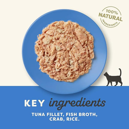 Applaws 100% Natural Wet Cat Food Tuna Fillet with Crab in Broth, Limited Ingredients Pet Food 60g Pot (Pack of 10)