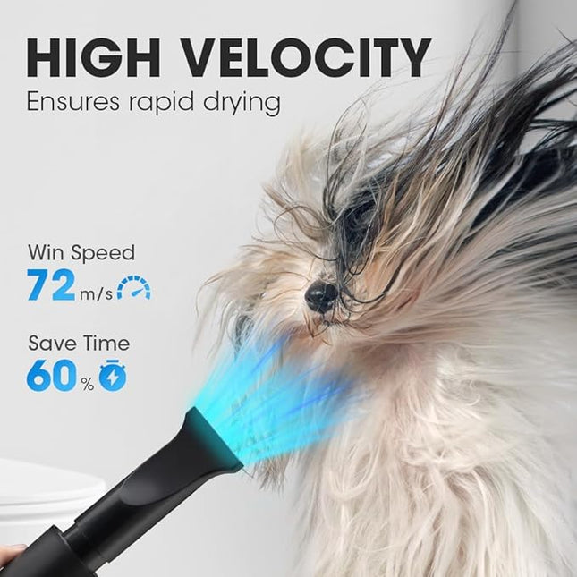 Dog Dryer for Pet Grooming, 3200W High Velocity Force Blow Pet Dryer, Adjustable Speed & Temperature Control Dog Blow Dryer, Quiet Dog Hair Dryer with 3 Nozzle