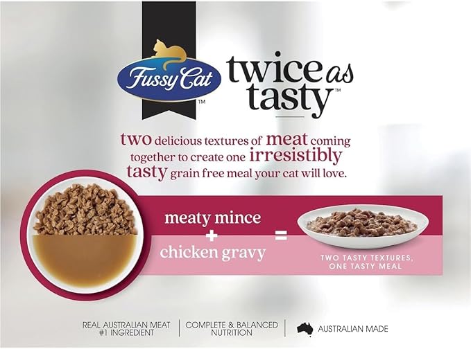 Fussy Cat Grain Free Twice as Tasty Kitten Wet Food, Kitten Mince 12x80g - Two Tasty Textures, One Irresistible Meal, Real Australian Meat, Grain-Free & Complete Nutrition (Pack of 3)