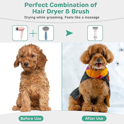 2 in 1 Pet Hair Dryer, Pet Grooming Blowing Dryer with Slicker Brush, 3 Heat Settings, One-Button Hair Removal, Portable Dog Blower, Professional Home Grooming Furry Drying for Cat Dog