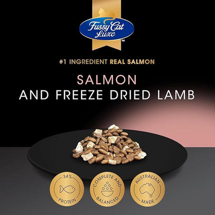 Fussy Cat Luxe Dry Cat Food, Salmon and Freeze Dried Lamb 750g - Real Salmon & Freeze-Dried Lamb for Premium Taste, 34% Protein & Complete Nutrition