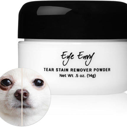 Eye Envy Tear Stain Remover Powder for Dogs and Cats. Natural, Safe Formula. Apply Around Eyes. Absorbs and Cleans Tears and Staining. Keeps Area Dry. Made in The USA. (.5 oz)