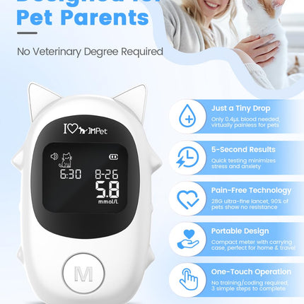 IMPet Glucose Monitoring Kit for Dogs & Cats, Pet Blood Sugar Monitor with 100 Strips