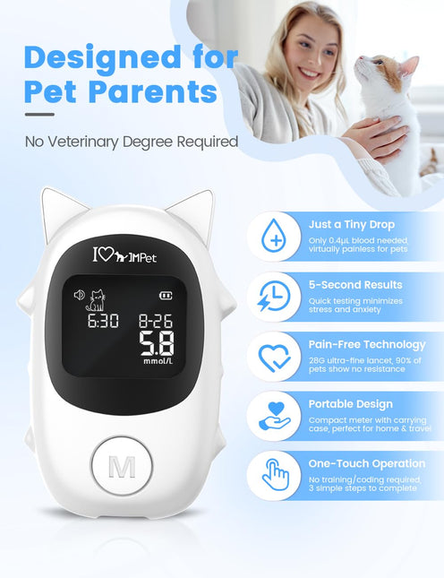 IMPet Glucose Monitoring Kit for Dogs & Cats, Pet Blood Sugar Monitor with 100 Strips