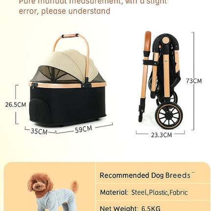 Folding Dog Stroller for Pet Travel – Lightweight 4-Wheel Suspension Pet Pram with Safety Belt, Detachable Carrier & Removable Storage Baske