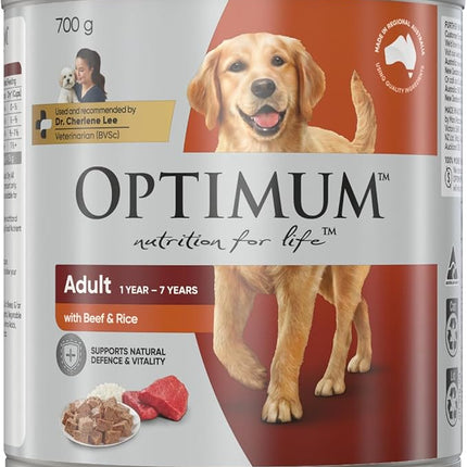 Optimum Adult Dog Wet Can Food with Beef Rice and Egg Natural, 700 g (Pack of 12)