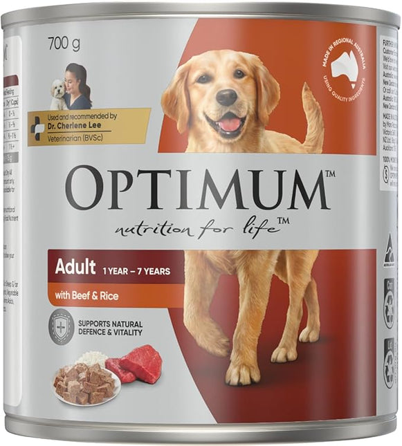 Optimum Adult Dog Wet Can Food with Beef Rice and Egg Natural, 700 g (Pack of 12)