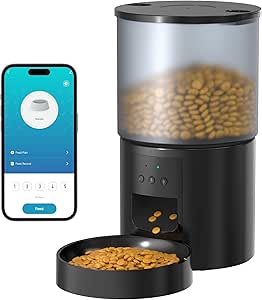 Automatic Cat Feeder, WiFi: Cat Feeder with Customised Schedule, 4 L, Black