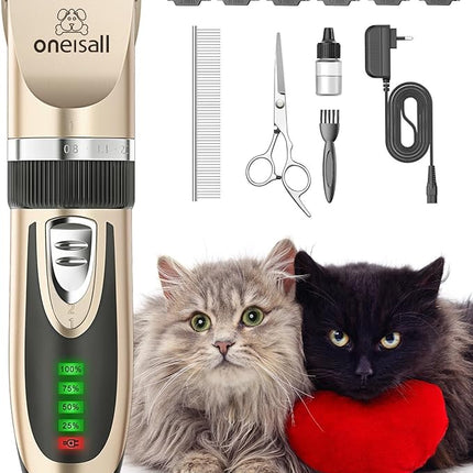oneisall Quiet Clipper, Cat, Dogs, Professional Hair Trimmer for Long Hair Cats with Thick Fur, Dog Clipper, Cat Shaver with Powerful Motor (Gold)