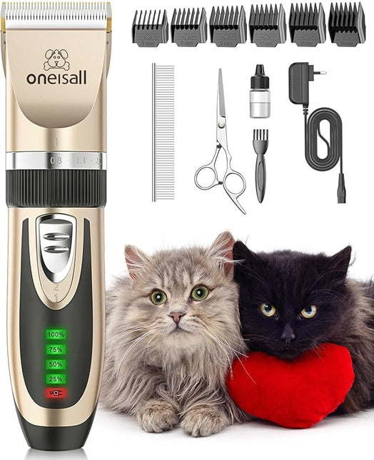 oneisall Quiet Clipper, Cat, Dogs, Professional Hair Trimmer for Long Hair Cats with Thick Fur, Dog Clipper, Cat Shaver with Powerful Motor (Gold)