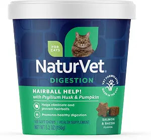 NaturVet – Hairball Aid Supplement for Cats - Plus Pumpkin - 100 Soft Chews