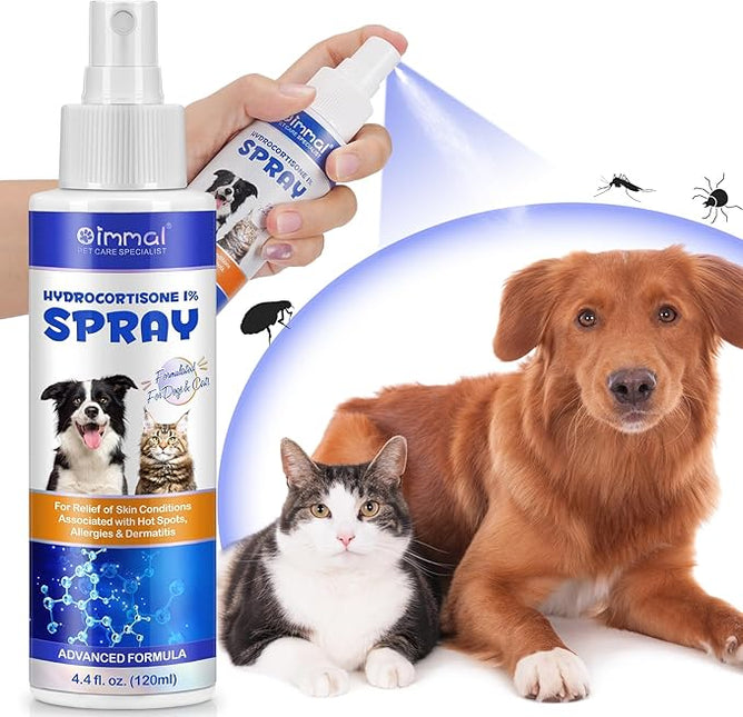 Pet Hydrocortisone Spray for Dogs & Cats 120ml, Natural Soothes Hot Spots, Rashes & Skin Irritations, Reduces Topical Inflammation, Allergy Relief