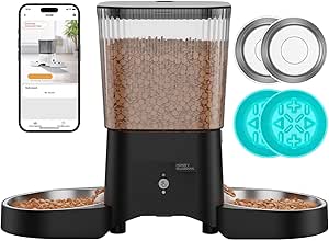 HONEYGUARDIAN Cat Automatic Feeder 2 Bowls, 5G/2.4G WiFi