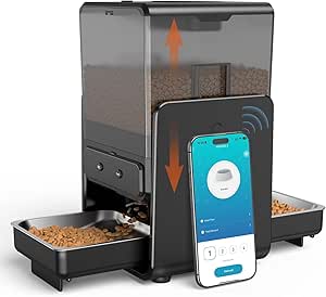 Advwin Automatic Cat Feeder with 5G WiFi for 2 Cats, Adjustable Height for Small Pets, Dual Bowls, 20 Cups/5L