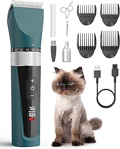 oneisall Cat Clippers for Matted Hair, 5-Speed Quiet Cat Grooming kit, Cordless(Green)