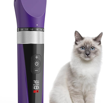 oneisall Cat Grooming Clippers for Matted Long Hair, 5-Speed Cat Grooming Kit Cordless Low Noise Pet Hair Clipper Trimmer Shaver for Dogs Cats Animals (Purple),YP-7268