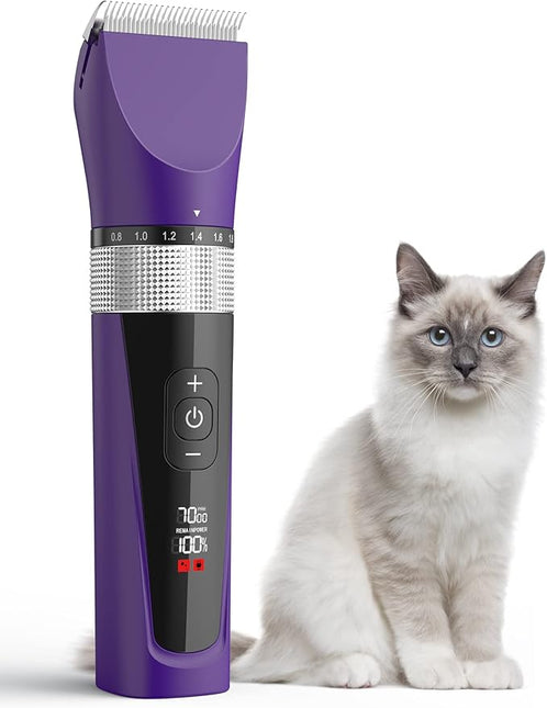 oneisall Cat Grooming Clippers for Matted Long Hair, 5-Speed Cat Grooming Kit Cordless Low Noise Pet Hair Clipper Trimmer Shaver for Dogs Cats Animals (Purple),YP-7268