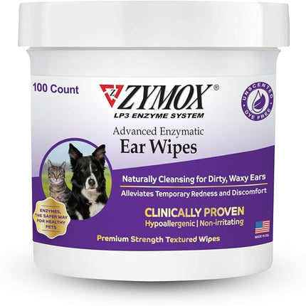 Zymox Advanced Enzymatic Ear Wipes for Dogs and Cats - Hypoallergenic - 100 ct